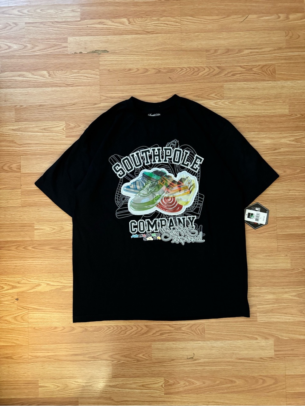 South Pole Black Short-Sleeve Tee with Multi-Color Sneaker Graphic